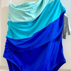 La Blanca Shades of Blue One Shoulder Swimsuit Size 14